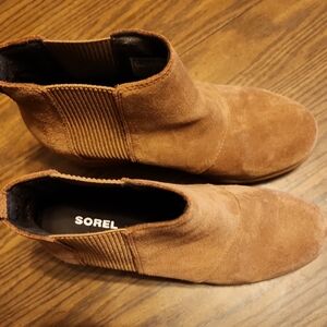 Sorel Tan Suede Wedge Booties